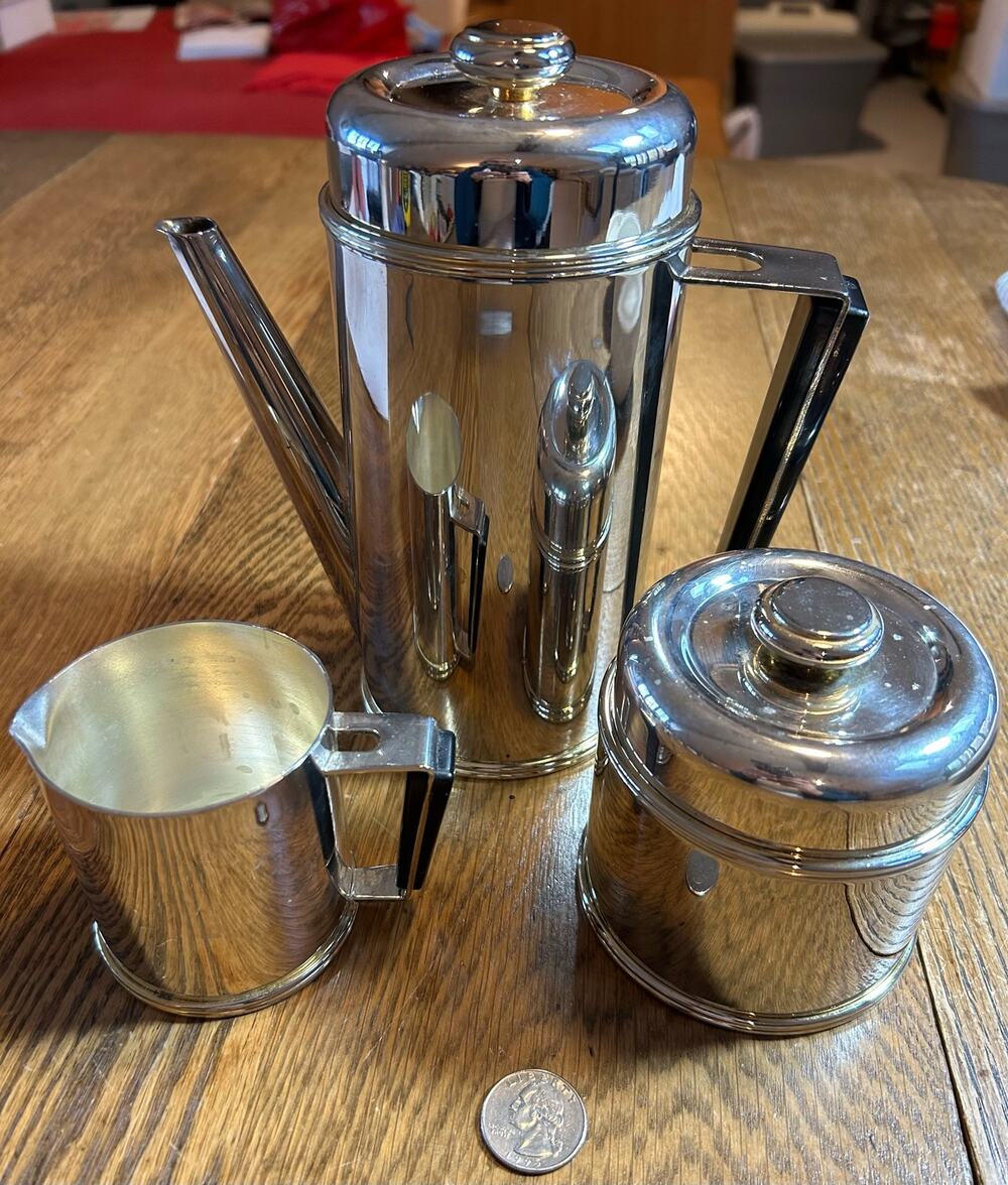 Vintage Mid Century Modern 3 pc Tea Set Bakelite Handles